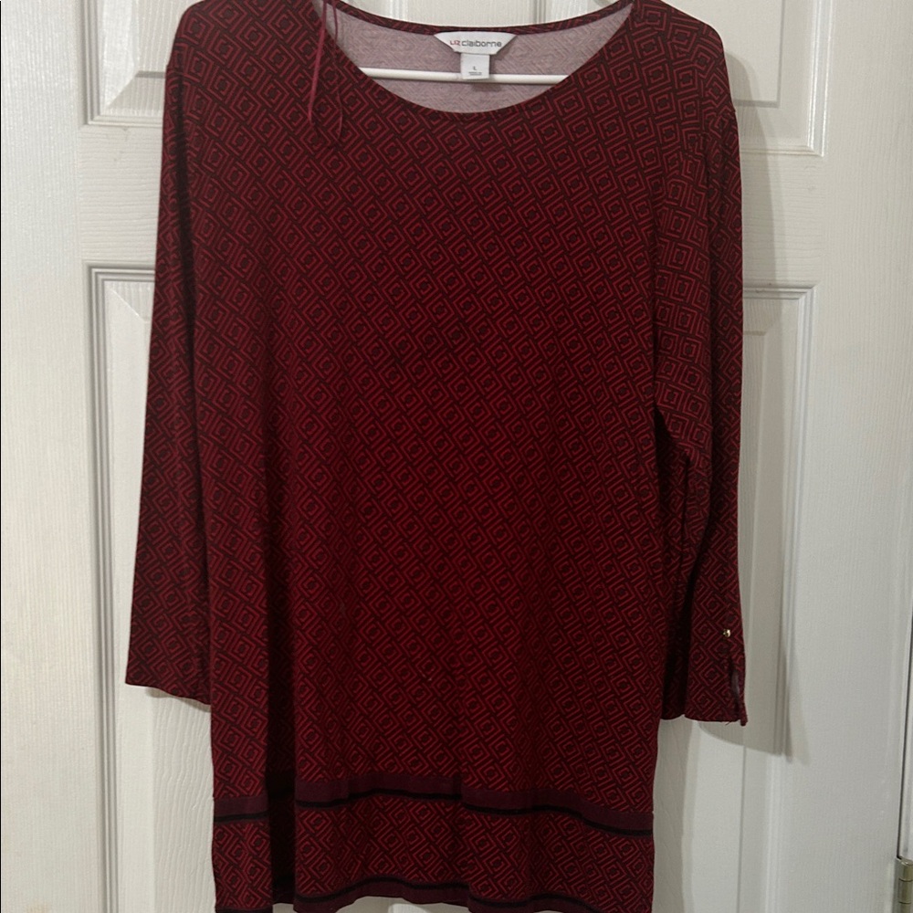Liz Claiborne Red Geometric Blouse